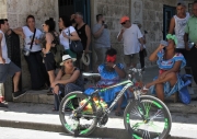 Havana - Ladies in Blue on a Sidewalk